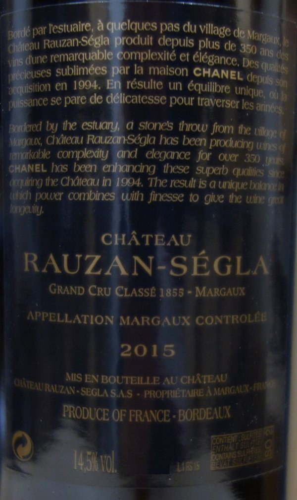 Château Rauzan-Segla 2015, 2ème Grand Cru Classé Margaux Magnum
