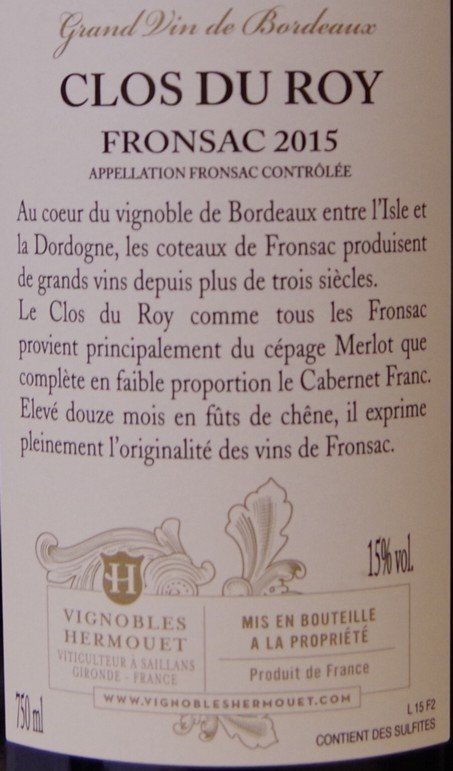 Clos du Roy 2015, Fronsac
