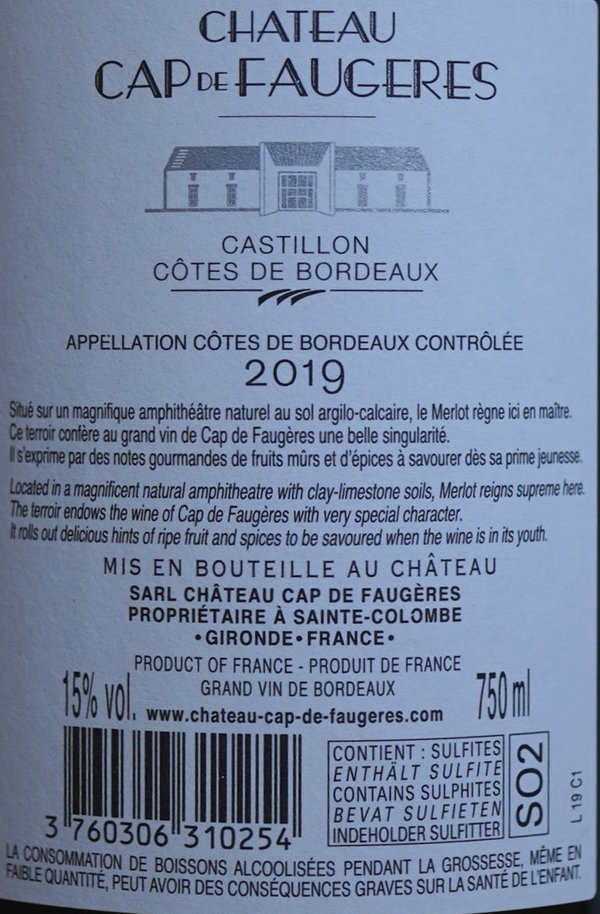 Château Cap de Faugères 2019, Cotes de Bordeaux