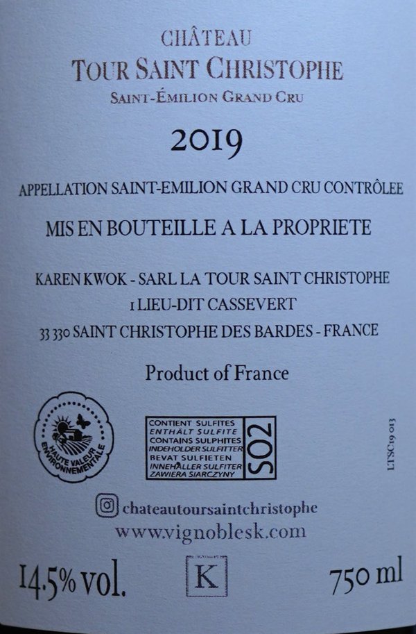 Château Tour Saint Christophe 2019, St. Emilion Grand Cru Classé