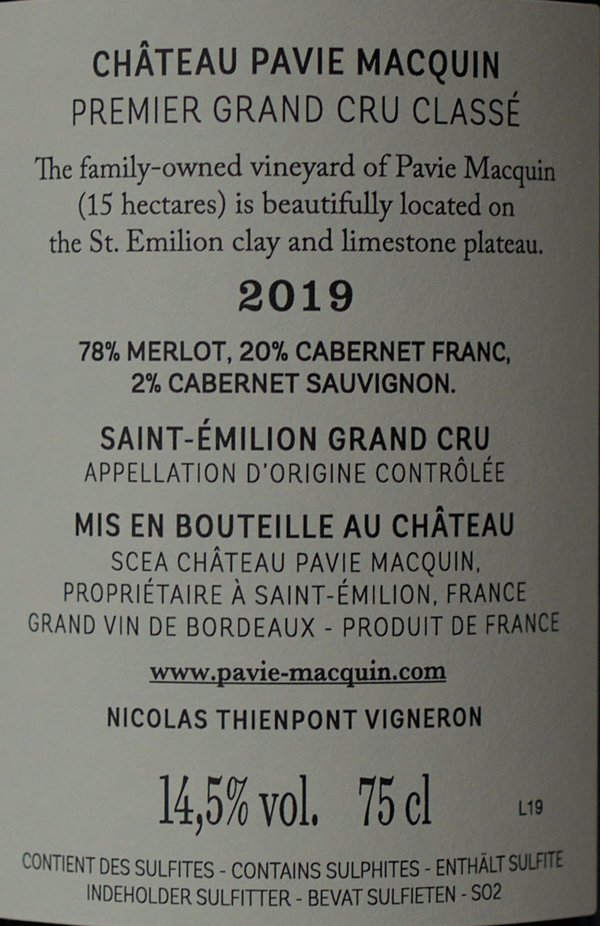 Château Pavie Macquin 2019, 1er Grand Cru Classé B St.-Emilion