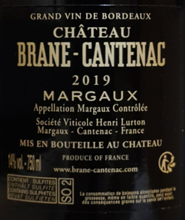 Château Brane Cantenac 2019, 2ème Grand Cru Classé Margaux