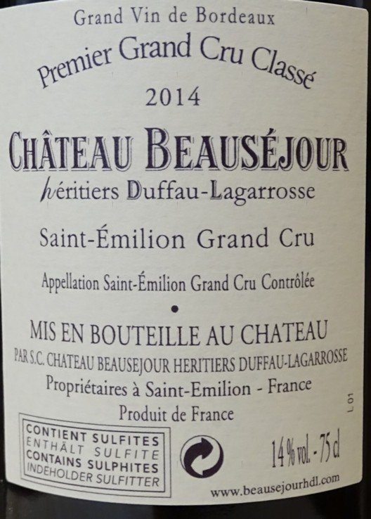 Château Beausejour Heritiers Duffau-Lagarosse 2014, 1er Grand Cru Classé St.-Emilion