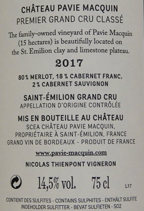 Château Pavie Macquin 2017, 1er Grand Cru Classé B St.-Emilion