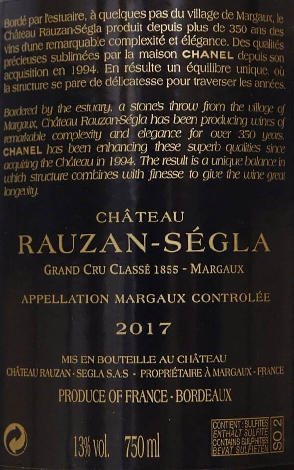 Château Rauzan-Segla 2017, 2ème Grand Cru Classé Margaux