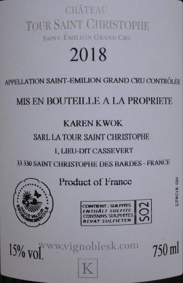 Château Tour Saint Christophe 2018, St. Emilion Grand Cru Classé