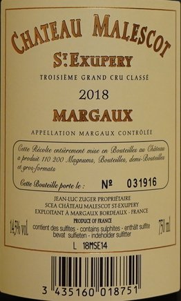 Château Malescot St. Exupery 2018 Magnum, 3ème Grand Cru Classé