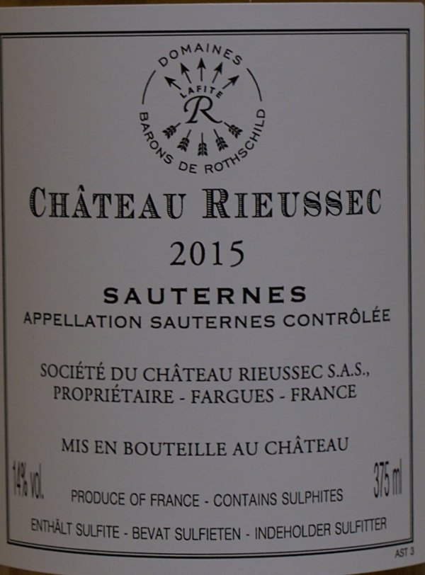 Château Rieussec 2015, 1er Grand Cru Classé Sauternes 0,375l