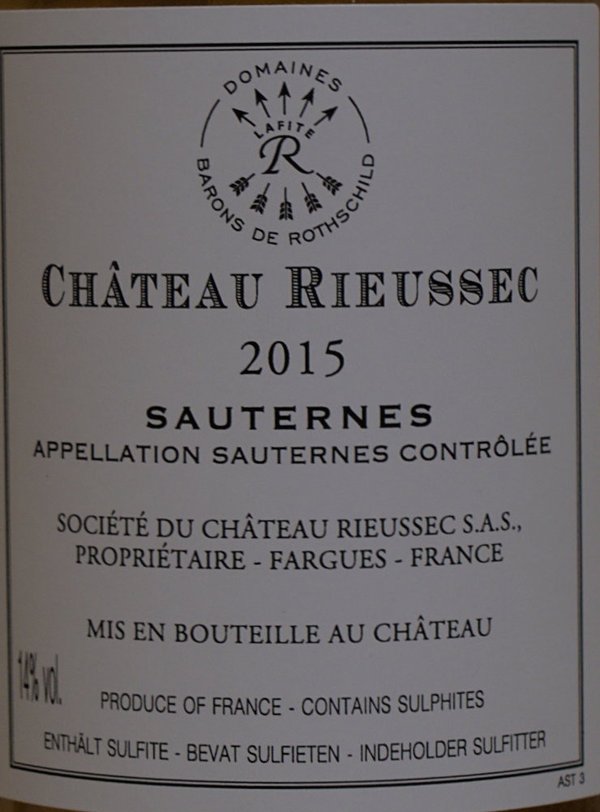 Château Rieussec 2015, 1er Grand Cru Classé Sauternes