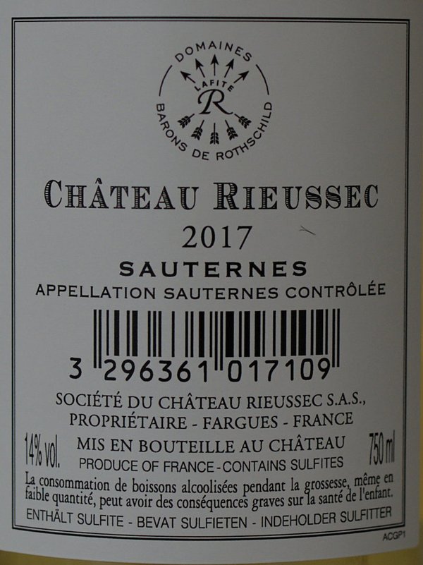 Château Rieussec 2017, 1er Grand Cru Classé Sauternes