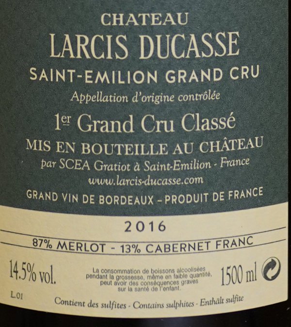 Château Larcis Ducasse 2016, St. Emilion 1er Grand Cru Classé Magnum